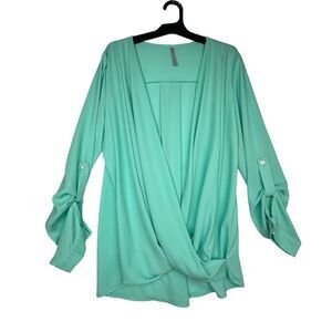 Red Lolly Mint Blouse Womens‎ Large Wrap Drape Casual Cross Over Shirt